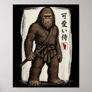 Samurai Bigfoot Japanse Kunst Anime Grappige Manne Poster