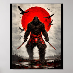 Samurai Bigfoot Japanse Vintage Grafische Kunst Gr Poster