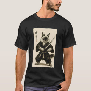 Samurai Birman Kat Krijger - Vintage Grafisch Japa T-shirt