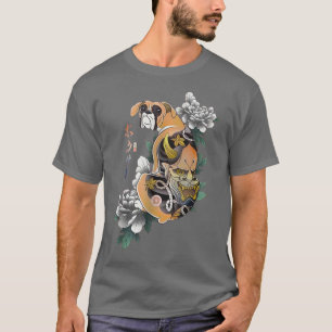 Samurai Boer Dog Ukiyoe Flowers Japan Warrior L T-shirt