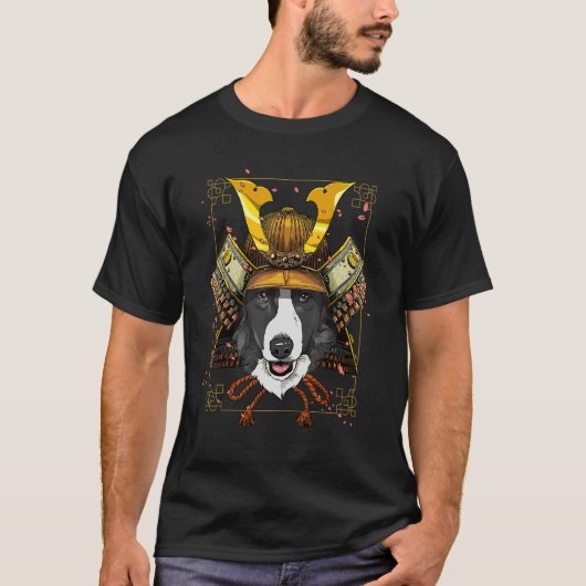 Samurai Border Collie Pet Dog  Japanese Warrior Bu T-shirt (Voorkant)