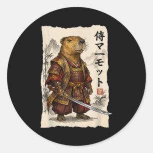 Samurai Bosmarmot Japanse Kunst Krijger Dierenlief Ronde Sticker