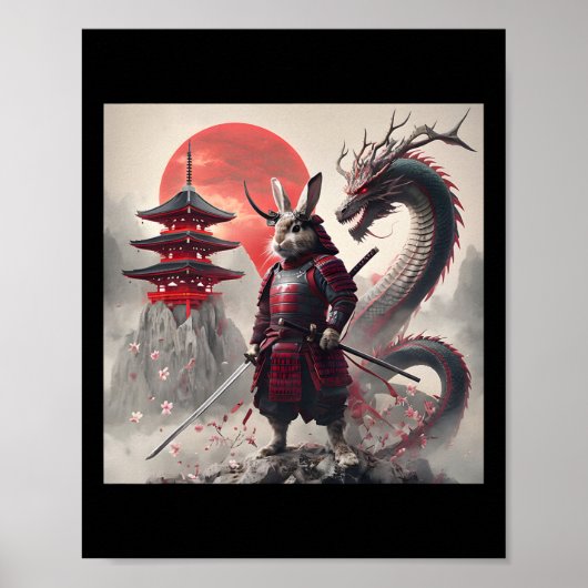 Samurai Bunny Konijn Grafisch krijger Japans konij Poster (Voorkant)