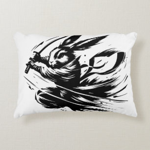 Samurai Bunny Zwarte Inkt Krijger Konijn Accent Kussen