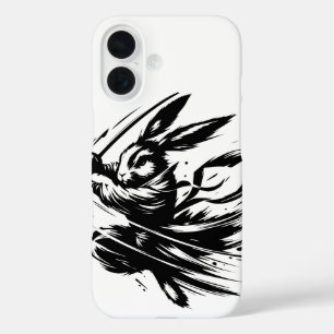Samurai Bunny Zwarte Inkt Krijger Konijn iPhone 16 Hoesje