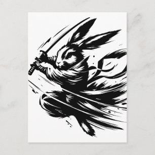 Samurai Bunny Zwarte Inkt Krijger Konijn Feestdagenkaart