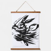 Samurai Bunny Zwarte Inkt Krijger Konijn Hangend Wandkleed (Voorkant)