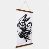 Samurai Bunny Zwarte Inkt Krijger Konijn Hangend Wandkleed (Gebogen)