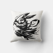 Samurai Bunny Zwarte Inkt Krijger Konijn Kussen (Achterkant)