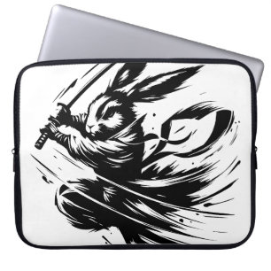 Samurai Bunny Zwarte Inkt Krijger Konijn Laptop Sleeve