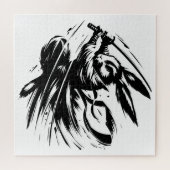 Samurai Bunny Zwarte Inkt Krijger Konijn Legpuzzel (Horizontaal)