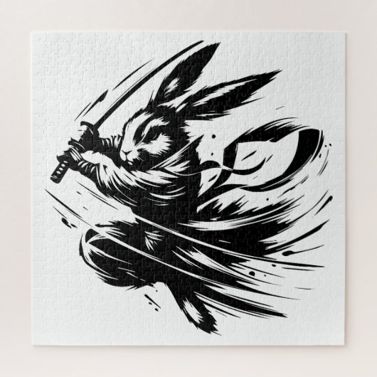 Samurai Bunny Zwarte Inkt Krijger Konijn Legpuzzel (Verticaal)