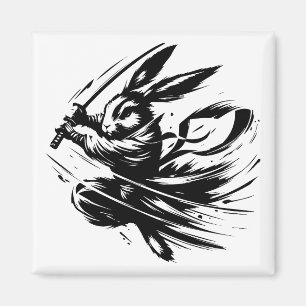 Samurai Bunny Zwarte Inkt Krijger Konijn Magneet