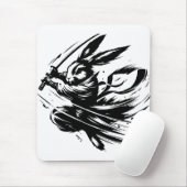Samurai Bunny Zwarte Inkt Krijger Konijn Muismat (Met muis)