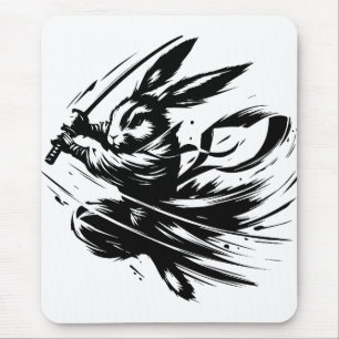 Samurai Bunny Zwarte Inkt Krijger Konijn Muismat