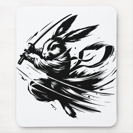 Samurai Bunny Zwarte Inkt Krijger Konijn Muismat (Voorkant)