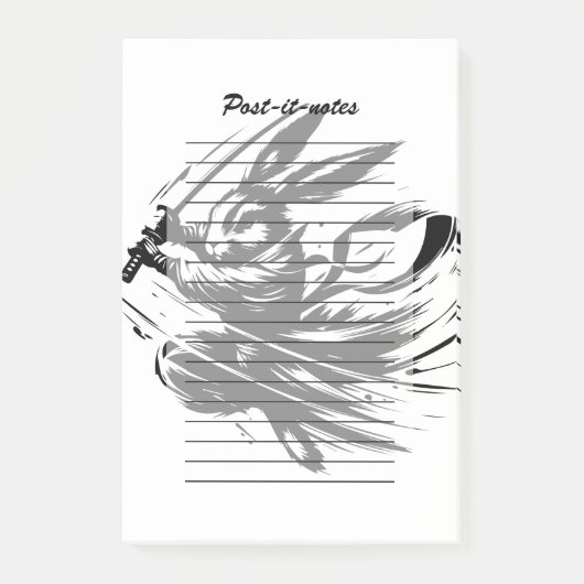 Samurai Bunny Zwarte Inkt Krijger Konijn Post-it® Notes (Voorkant)