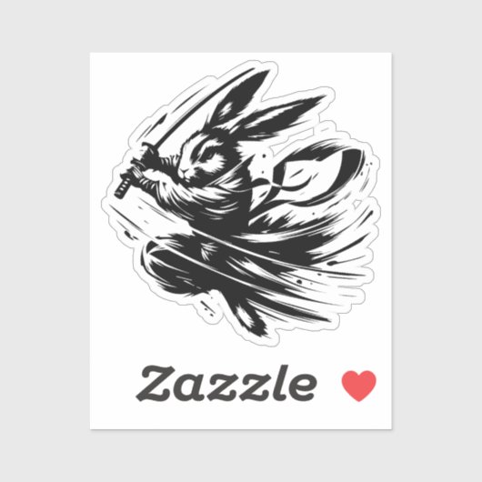 Samurai Bunny Zwarte Inkt Krijger Konijn Sticker (Vel)