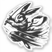 Samurai Bunny Zwarte Inkt Krijger Konijn Sticker (Voorkant)