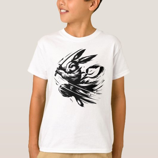 Samurai Bunny Zwarte Inkt Krijger Konijn T-shirt (Voorkant)