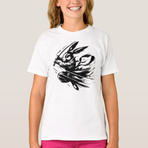 Samurai Bunny Zwarte Inkt Krijger Konijn T-shirt
