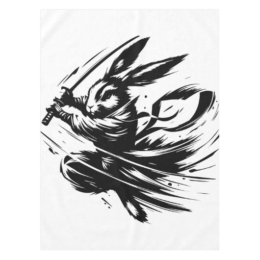Samurai Bunny Zwarte Inkt Krijger Konijn Tafelkleed (Voorkant)