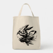 Samurai Bunny Zwarte Inkt Krijger Konijn Tote Bag (Achterkant)