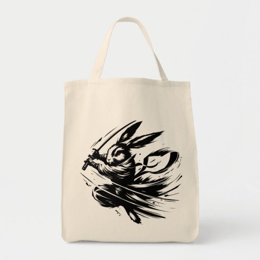 Samurai Bunny Zwarte Inkt Krijger Konijn Tote Bag (Voorkant)