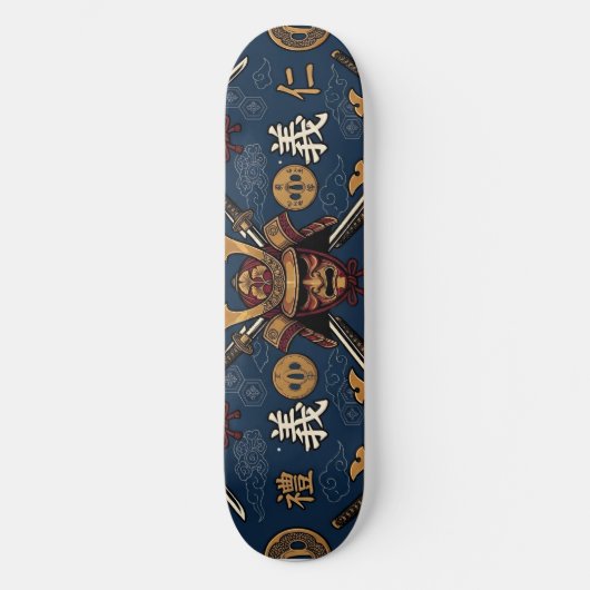 Samurai Bushido Code Deugden Naadloos Patroon Persoonlijk Skateboard (Voorkant)