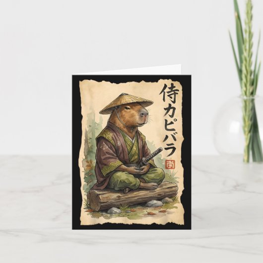 Samurai Capybara Japanese Art Vintage Graphic Funn Kaart (Voorkant)