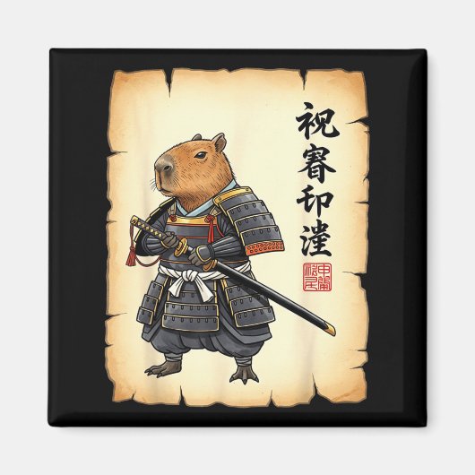 Samurai Capybara Japanese Art Vintage Graphic Funn Magneet (Voorkant)