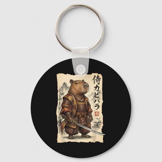 Samurai Capybara Japanese Art Vintage Graphic Funn Sleutelhanger (Voorkant)