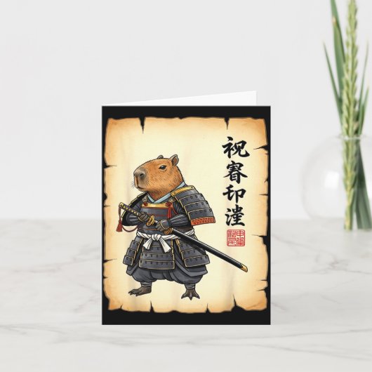 Samurai Capybara Japans Kunst Vintage Grafisch Gra Kaart (Voorkant)