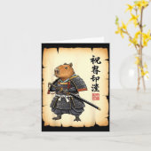 Samurai Capybara Japans Kunst Vintage Grafisch Gra Kaart (Gele Bloem)