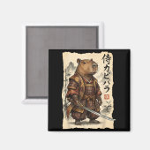 Samurai Capybara Japans Kunst Vintage Grafisch Gra Magneet (Voorkant / Achterkant)