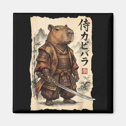 Samurai Capybara Japans Kunst Vintage Grafisch Gra Magneet (Voorkant)