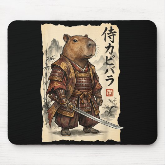 Samurai Capybara Japans Kunst Vintage Grafisch Gra Muismat (Voorkant)
