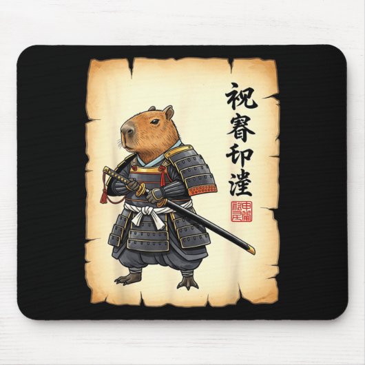 Samurai Capybara Japans Kunst Vintage Grafisch Gra Muismat (Voorkant)