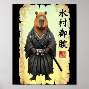 Samurai Capybara Japans Kunst Vintage Grafisch Gra Poster