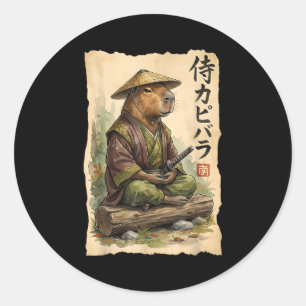 Samurai Capybara Japans Kunst Vintage Grafisch Gra Ronde Sticker