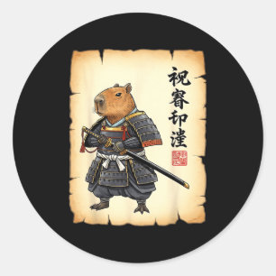 Samurai Capybara Japans Kunst Vintage Grafisch Gra Ronde Sticker