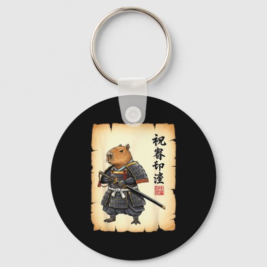 Samurai Capybara Japans Kunst Vintage Grafisch Gra Sleutelhanger (Voorkant)