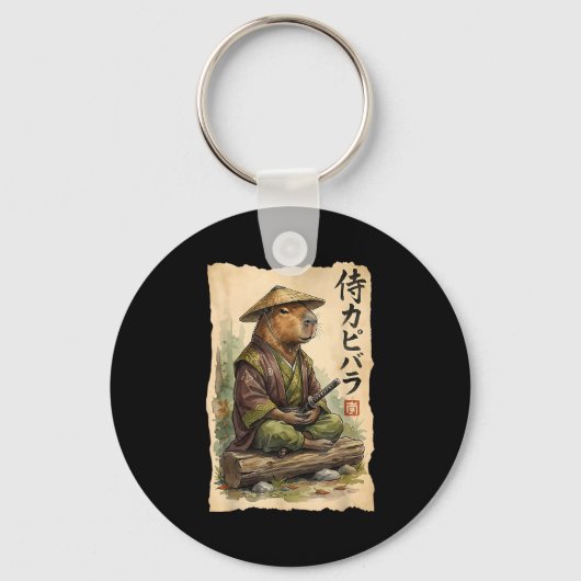 Samurai Capybara Japanse Kunst Vintage Grafisch Gr Sleutelhanger (Voorkant)