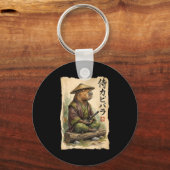 Samurai Capybara Japanse Kunst Vintage Grafisch Gr Sleutelhanger (Voorkant)