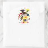 Samurai Cat Abstract Acryl Hankamer Artjunkhaus Ovale Sticker (Tas)