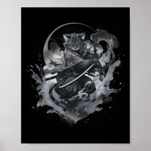 Samurai Cat Anime Japanse Ninja Warrior Esthetisch Poster