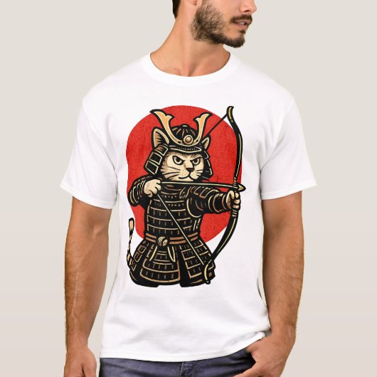 Samurai Cat Archer, Japanese Warrior Neko  T-shirt (Voorkant)