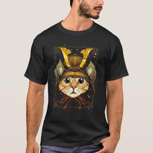 Samurai Cat Armor Japanese Warrior Bushido Japanes T-shirt (Voorkant)