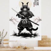 Samurai Cat Art Print with Katana Sword Japanese (Keuken)