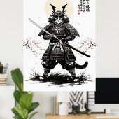 Samurai Cat Art Print with Katana Sword Japanese (Thuiskantoor)